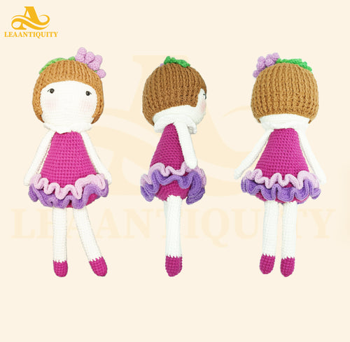 Amigurumi-Baby Girl Doll-Handmade Stuffed Knit Crochet-Doll Toy (Pink Purple Dress) - LeaAntiquity