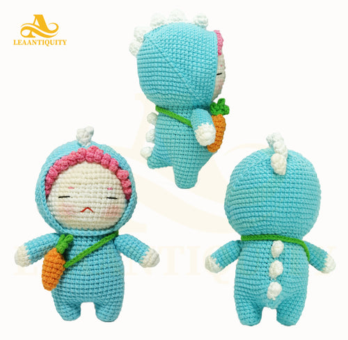 Amigurumi-Doll in Dragon costume-Handmade Stuffed Knit Crochet-Animal Toy (Teal Dress) - LeaAntiquity