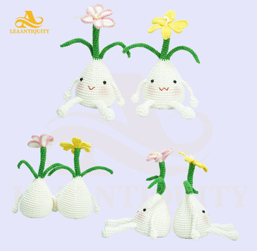Amigurumi-Couple White Onion-Handmade Knit Crochet Bunny-Plant Toy - LeaAntiquity