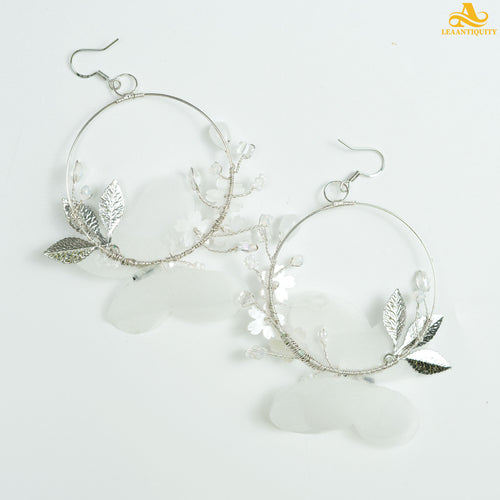 White Cherry-Blossom Morpho Butterflies Earrings - LeaAntiquity