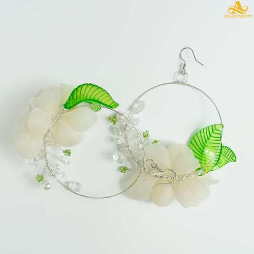 White Chiffon-Orchids Earrings - LeaAntiquity
