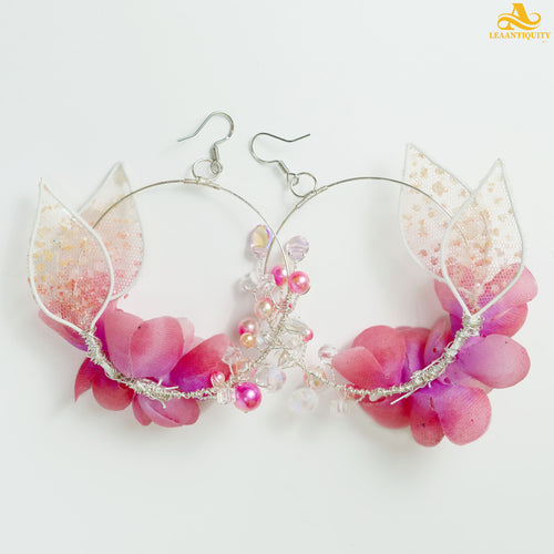 Pink-Purple Chiffon-Orchids Earrings - LeaAntiquity