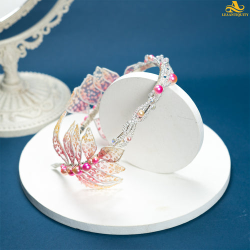 Pink Yellow Wedding Headband - LeaAntiquity