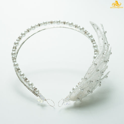 White Pearl's Angel Wings Wedding Headband - LeaAntiquity