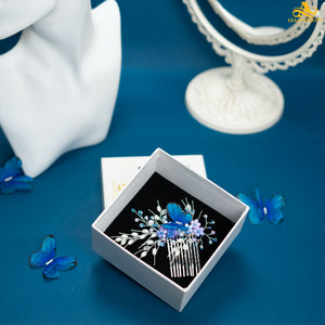 Blue-Butterflies Pearls Wedding Hair Comb - LeaAntiquity