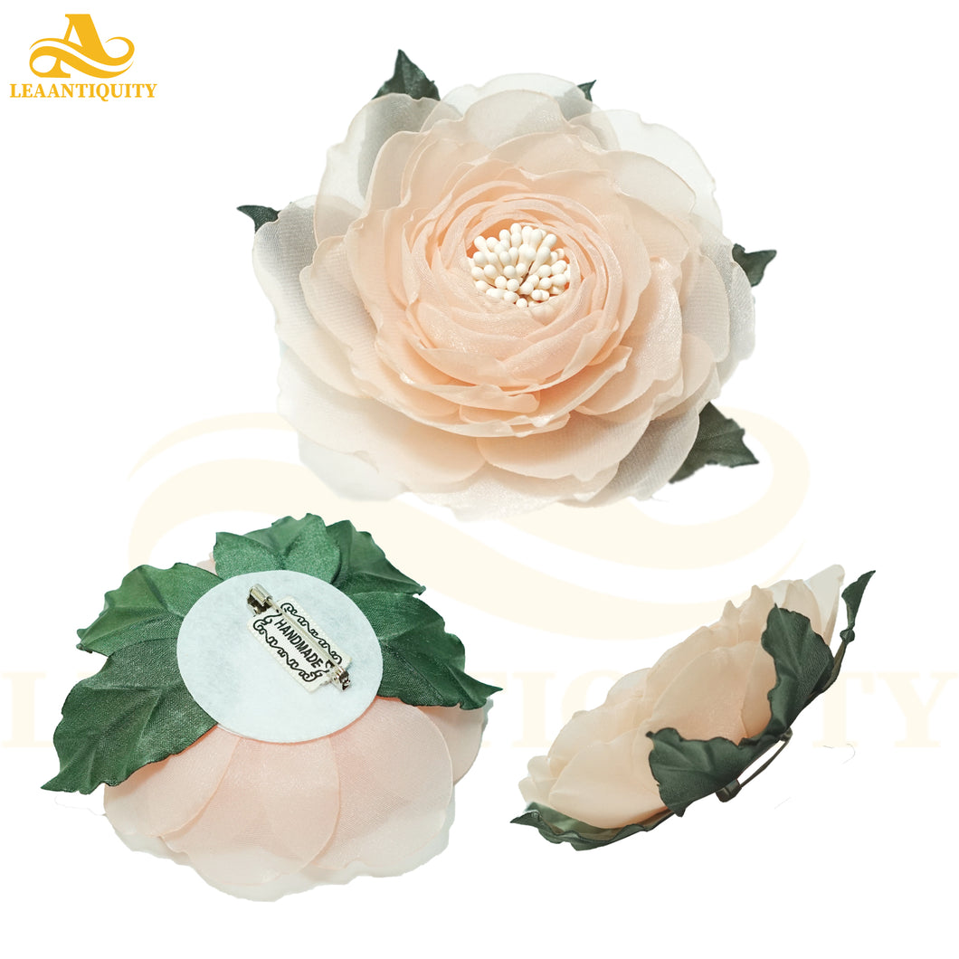 Brooch Flower-Peach Silk Chiffon Rose Brooch - LeaAntiquity