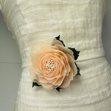 Load image into Gallery viewer, Brooch Flower-Peach Silk Chiffon Rose Brooch - LeaAntiquity
