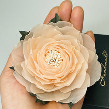 Load image into Gallery viewer, Brooch Flower-Peach Silk Chiffon Rose Brooch - LeaAntiquity
