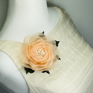 Brooch Flower-Peach Silk Chiffon Rose Brooch - LeaAntiquity
